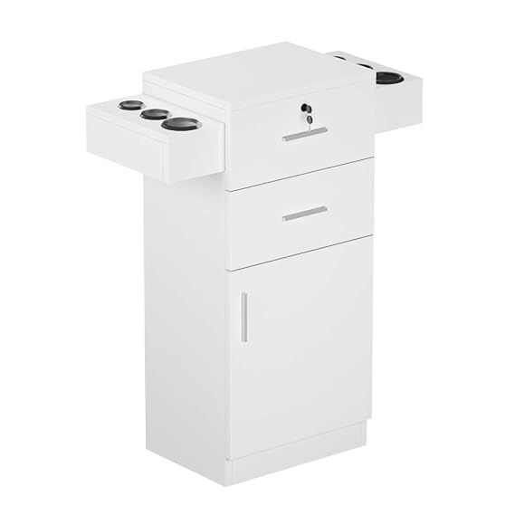 Mefeir Wooden Salon Station with Lock for Hair Stylist Hairdresser, Cosmetology Storage Station Styling Organizer, Beauty Spa Barber Shop Hairdressing Equipment, White