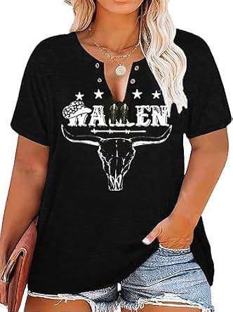 YHHR Plus Size Western Cowgirl Shirt for Women Country Concert Vintage Tee