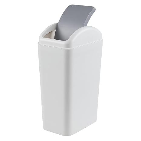 3 Gallon Trash Can with Lid, Plastic Swing-Top Trash Can (Grey)