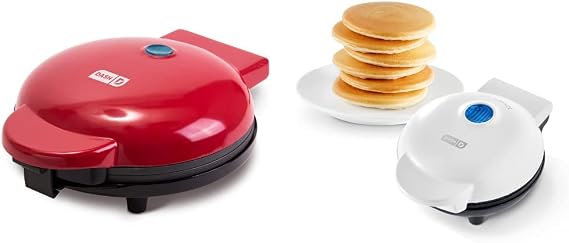 DASH 8 Express Electric Round Griddle - Red & Mini Maker Electric Round Griddle for Individual Pancakes, Cookies, Eggs & other on the go Breakfast, Lunch & Snacks - White