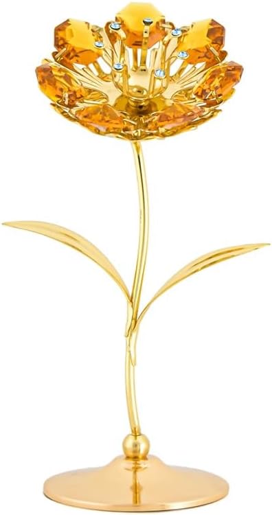 Mascot Gold-Plated Sunflower Ornament with Topaz Crystal Free-Standing Decorative Gift for Mother's Day, Valentine's, Wedding, Anniversary, Birthday, Graduation, Easter