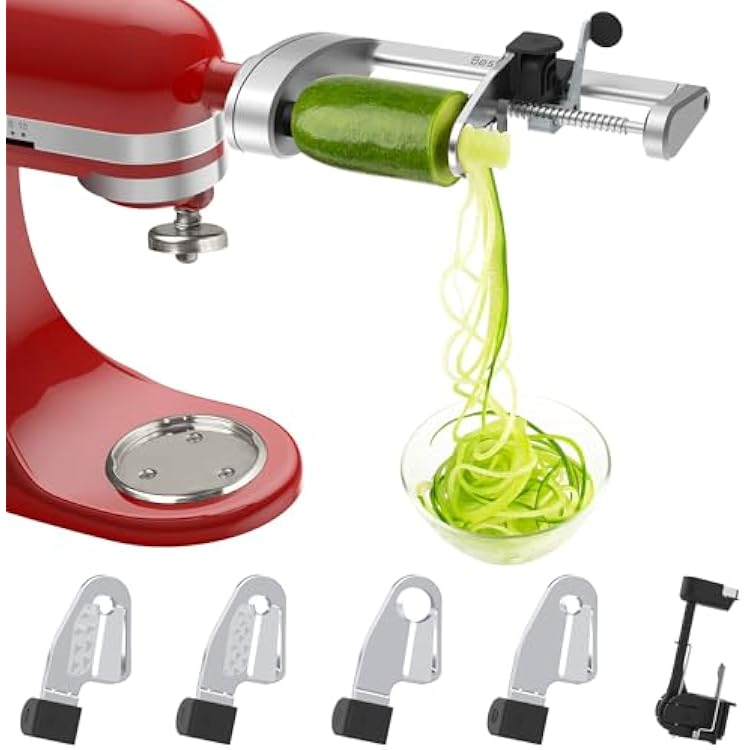 Spiralizer Attachment 5 Blades Compatible with KitchenAid Stand Mixer,  with Peel, Core and Slice, Vegetable Slicer Not KitchenAid Brand Spiralizer