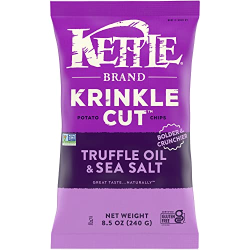 Kettle Brand Potato Chips, Krinkle Cut, Truffle Oil and Sea Salt Kettle Chips, 8.5 Oz Pack of 12