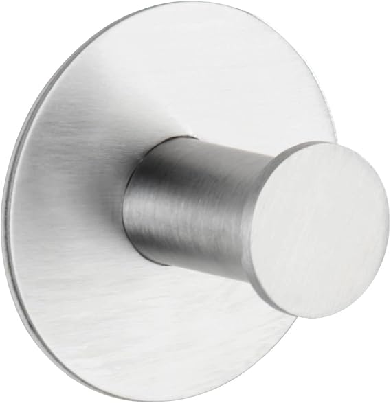 WENKO Celano Wall Hook Round Coat Hook Made of Stainless Steel Self-Adhesive No Drilling Required Diameter 5 x 3.3 cm Matte Stainless Steel