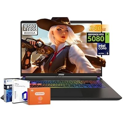 MSI Vector 16 HX Gaming Laptop, NVIDIA RTX 5080 16GB GDDR7, Intel Ultra 9 275HXUp to 5.4GHz, 16 inches QHD LCD 240Hz, Thunderbolt 5, 32 GB DDR5, 1 TB SSD, Windows 11 Pro, Office Pro Lifetime