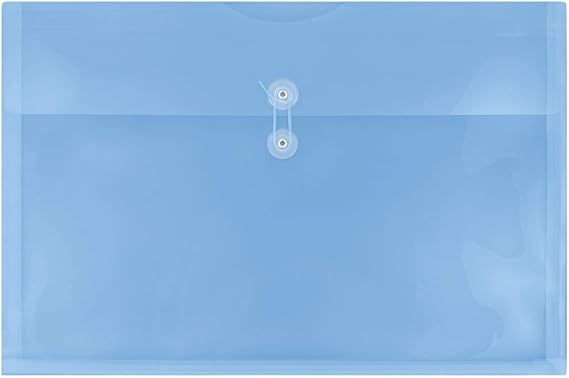 JAM PAPER Plastic Envelopes with Button & String Tie Closure - Large Booklet - 12 x 18 - Blue - 12/Pack