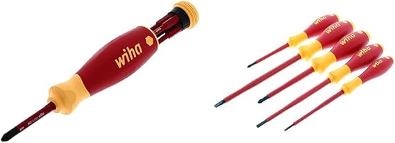 Wiha 6 Piece 28345 Insulated SlimLine PocketMax Multi-Driver and 5-Piece 32091 1000-Volt Insulated Screwdriver Set