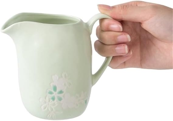 Sauce Boat Hand Painted Ceramic Cream Pitcher Sauce Pot with Handle Cute Pointed Spout Gravy Boat Gravy Jug(Green)