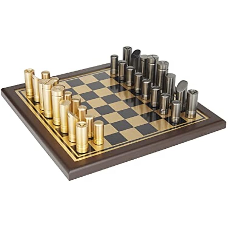 Deco 79 Aluminum Metal Chess Game Set, 14 x 14 x 4, Gold