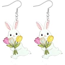 Easter Bunny Earrings for Women Cute Acrylic Rabbit Earrings with Tulip Sparkling Spring Holiday Jewelry Gift