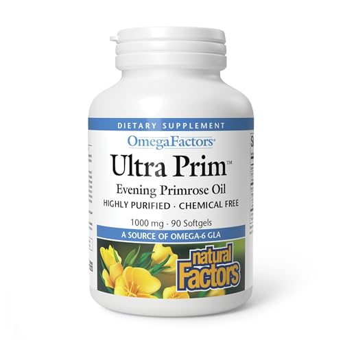 Natural Factors Omega Factors Ultra Prim Evening Primrose Oil 1,000 mg - Womens Health Supplement for Menopause & PMS Support - Non-GMO, Gluten-Free & Dairy-Free - 90 Softgels 90 Servings