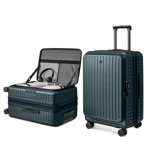 NINETYGO Top Opening 24 Inch Medium Checked Luggage, Expandable & Lightweight, Scratch Resistant PC Hardside with Deep Cabin Design, TSA Lock & 360 Spinner Wheels Forest Green, Alps