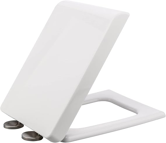 Derefine Square Toilet Seat, Thickened Household Universal Toilet Seat, PP Toilet Seat with Brushed Hinges Will Never Come Loose, White, 1 Pack (#1)