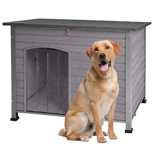 IndoorOutdoor Dog House with Iron Frame - All-Weather Wooden Pet Shelter for MediumLarge Dogs Brown, L