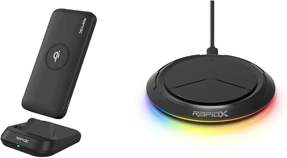 RapidX Myport 10000 mAh Power Bank, 10W Wireless Charging & Charging Stand Prismo RGB Wireless Charger