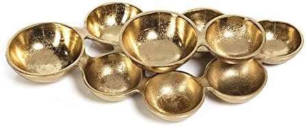 Zodax Cluster of 9 Round Serving Bowls Nickel Base Small 10 inches x 8 inches x 2.5 inches Gold