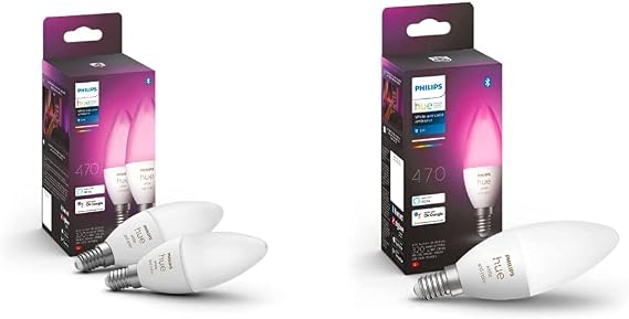 Philips Hue White & Colour Ambiance Smart Light Bulb Candle Triple Pack LED [E14] with Bluetooth - 1100 Lumen. Works with Alexa, Google Nest, Apple Homekit.