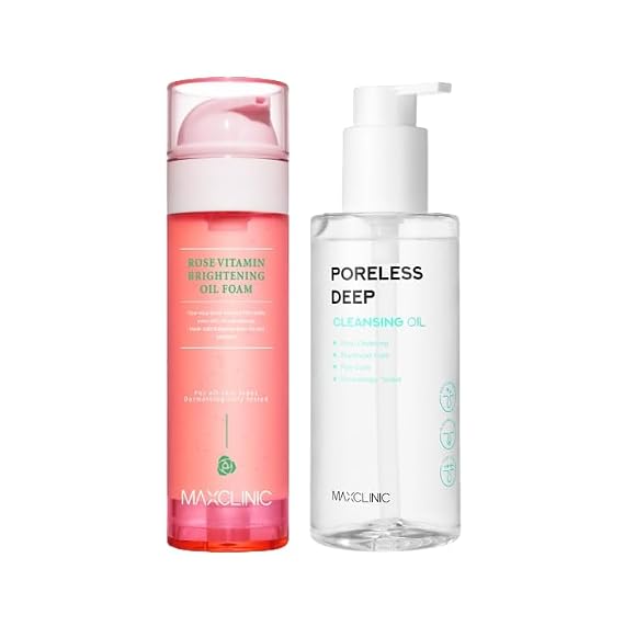 MAXCLINIC [K-Beauty] Rose Vitamin Oil Gift Set | Daily Face Wash Oil Based Cleanser to Foam | Korean Skin Care for Dry Sensitive Skin