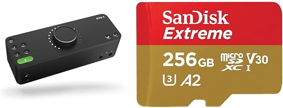 EVO 8 USB Audio Interface external sound card for music productions (4 in / 4 out, Smartgain & SanDisk 256GB Extreme microSDXC card + SD adapter + RescuePRO Deluxe, up to 190MB/s