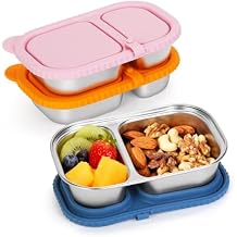 3 Pack Stainless Steel Snack Containers With Silicone Lids Meal Prep Bento Lunch Box 2 Compartment Snack Storage for Officer Gym Travel Camping