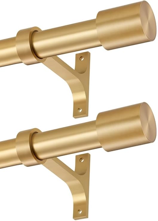 2 Pack Curtain Rods for Window 72-144", Warm Gold Decorative Telescoping Drapery Rods with Cap Finials, Heavy Duty 1-Inch Window Treatment Rods