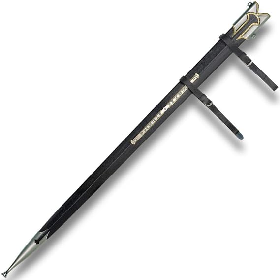 Anduril Scabbard | Authentic Reproduction Lord of The Rings | Genuine Leather Wrap | Solid Metal Fittings | 24-K Gold Plated Finish | 44 5/8" Overall | Genuine Leather Sword Scabbard with 24K Gold-Plated Fittings | Fits Authentic Anduril & Narsil Collector Swords for Display