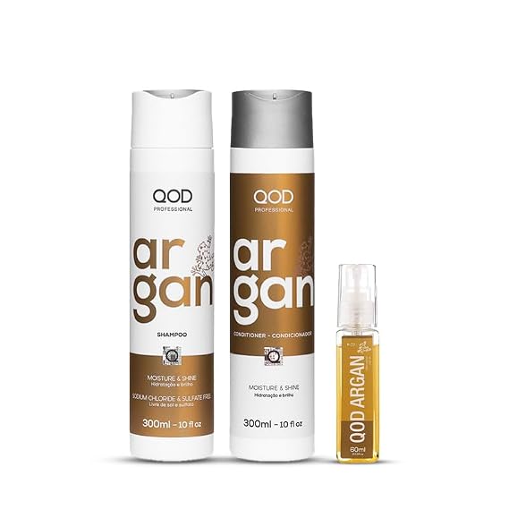 QOD PRO Argan Hair Care Set Shampoo, Conditioner & Argan Oil Serum, Deep Hydration, Frizz Control & Shine for Dry, Damaged Hair, Total 660ml / 22.2 fl.oz