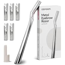 CAVEEM Eyebrow Razor, Face Razors for Women & Men, Dermaplane Razor for Face Exfoliation, Peach Fuzz Removal with 6 Blades (Matte Silver)