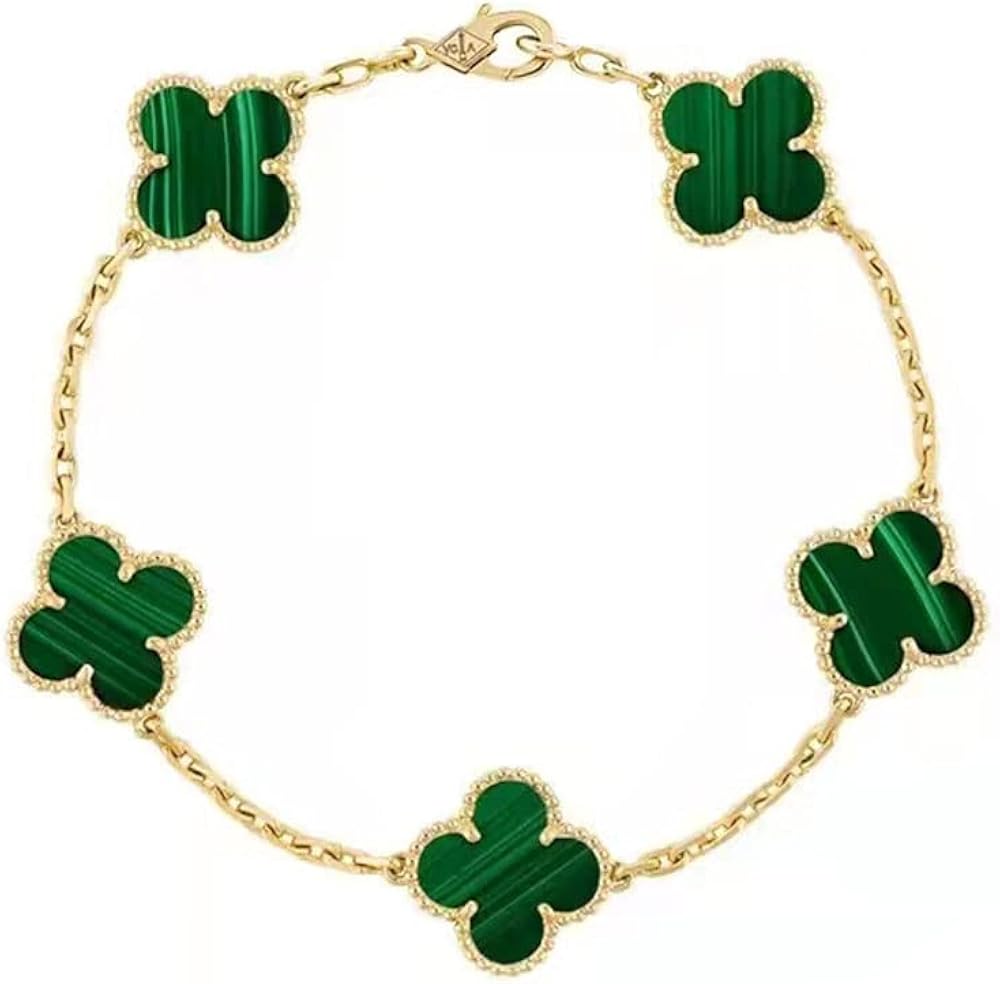 VCA Van Cleef &amp; Arpels Ladies Four-leaf Clover Bracelet 18K gold Malachite bracelet 19cm