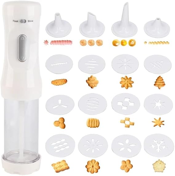 Cookie Press Gun Kit for Baking, Electric Cookie Press Gun Press Cookie Maker with 9 Cake Discs and 1 Icing Tip Baking Tools for Cookie Cake Decorating