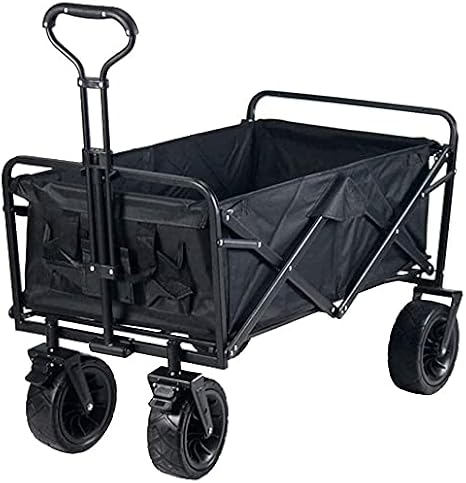 Foldable Practical Four-Wheel Camping Cart,Outdoor Folding Utility Wagon Folding Camping Cart Heavy Duty Trolley with Wheels Family Shopping Truck for All Terrain Load-Bearing 100kg / 220lbs