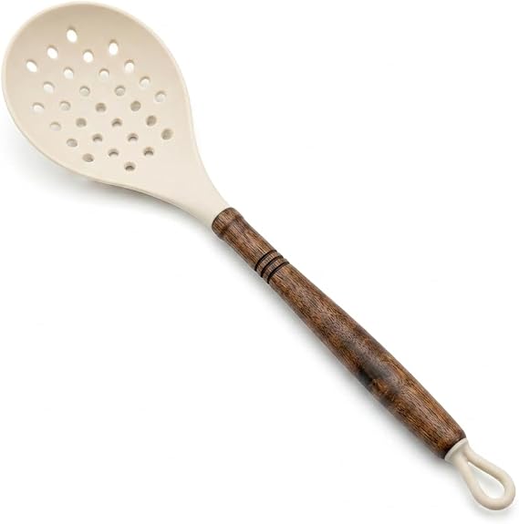 Deconox Akasya Ahşap Saplı Premium Silikon Mutfak Gereçleri - Isıya Dayanıklı Servis Kaşığı, Kepçe, Spatula ve Kevgir Seçenekleriyle (KEVGİR)