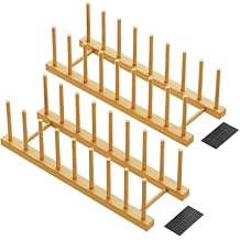 Bamboo Dish Drying Rack, 2-Pack Plate Organizer for Kitchen Cabinet, Vertical Plate Holders with 8 Compartments