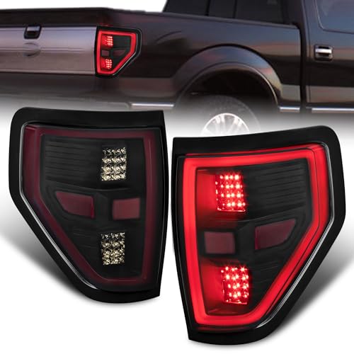 Taillight Assembly Compatible for 2009 2010 2011 2012 2013 2014 Ford F150 F-150 Tail lights Rear lamp with Red Running Light Smoke Lens Black Housing 2PCS