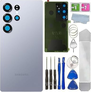 Rear Back Glass Replacement Compatible with Samsung Galaxy S25 Ultra 6.9-inches,Back Cover Waterproof Housing Door with Camera Glass Lens and Tape Parts with Reparing Toolkit (Silverblue)