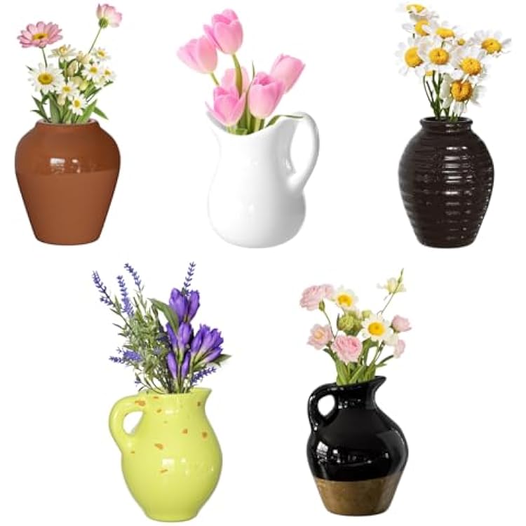 Cute Ceramic Vase Fridge Magnets, Funny Mini Plant Magnets, Tiny 3D Plant Vase for Refrigerator Decoration Kitchen Locker Kitchen Office 5 Pack