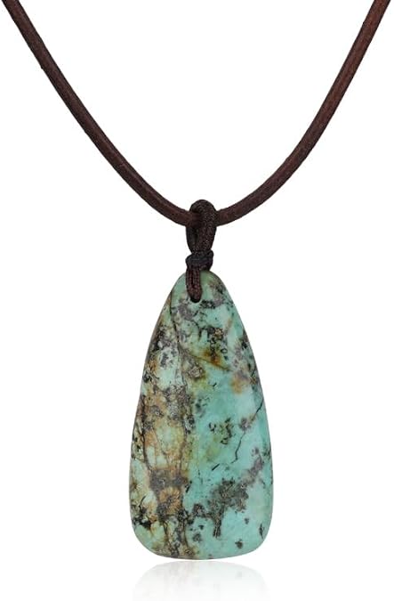 COAI Genuine Leather Necklace for Men Women, Teardrop Pendant African Turquoise Necklace for Men Women