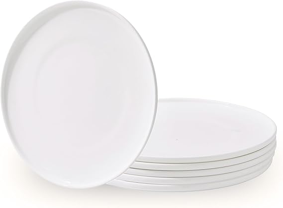 AntoKueh White Fine Bone China Dinner Plates, 10.6 Inch Large Serving Plate, Set of 6 with Shallow Edge for Pasta, Steak, Dishwasher/Microwave safe