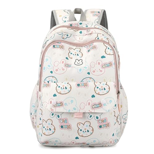 Cute Backpack for Girls Kids School Backpack for Elementary Middle Students Kawaii Schoolbag with Pendant White