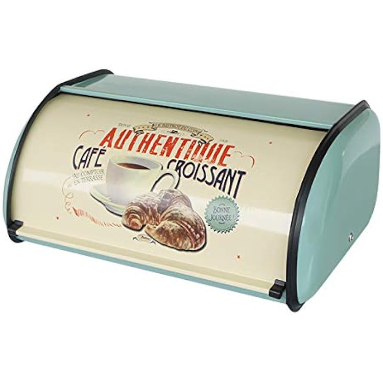 SOTECH Metal Bread Box with Roll Top Vintage Breadbox for Kitchen Countertop Retro Bread Bin Holder Counter Farmhouse Bread Storage Container Blue