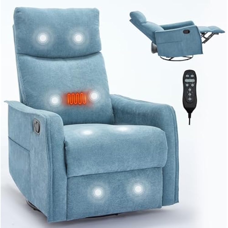 Recliner Chair for Adults, Massage Fabric Small Recliner Home Theater Seating with Lumbar Support, Adjustable Modern Reclining Chair with Padded Seat Backrest for Living Room Blue
