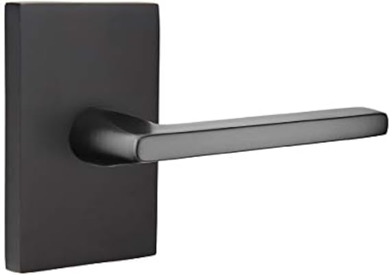 Emtek Passage Set, Modern Rectangular Rosette, Helios Lever, Flat Black, RH