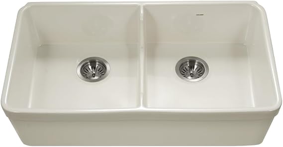Houzer Platus Fireclay Series 32" Undermount Apron Front Kitchen Sink with Low Divide Double Bowl - PTD-6400 BQ
