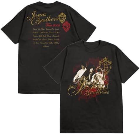 Jonas Brothers Unisex Adult Jonas Brothers Official Merch Black and Red Vintage Tee