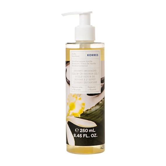 KORRES Instant Smoothing Serum Shower Oil, Vanilla Blossom Scent 8.45 Fl Oz