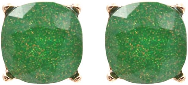 Sparkly Color Glass Post Earrings - Cushion Cut Solid, Square Lever, Round, Semi Precious Glitters Epoxy, For Women