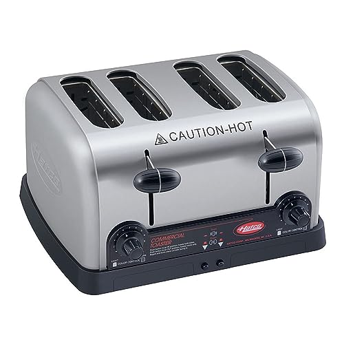 Hatco 4-Slot Pop-Up Toaster | Electric Bread Bagel Warmer with Removable Crumb Tray | 1-14 Wide Self-Centering Compartments | 220 SlicesHour | 13.63W x 8.13H x 12.38D | Stainless | 2600W, 208V