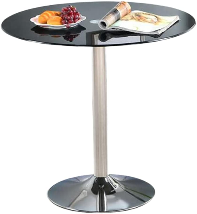 Modern Round Bar Table, Pub Breakfast Bistro Table with Tempered Glass Top and Chrome Stand