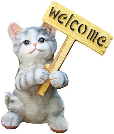 Posee Outdoor Statue Decor Welcome Board Cat Garden Sculpture Lawn Kitten Figurine