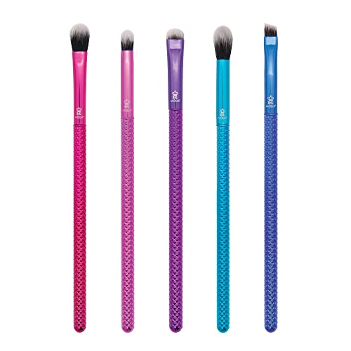 MODA Pro 5pc Deluxe Eye Makeup Brush Kit, Includes - Shader, Crease, Detail, Smudger, and Liner Brushes Multi-Colored Metallic
